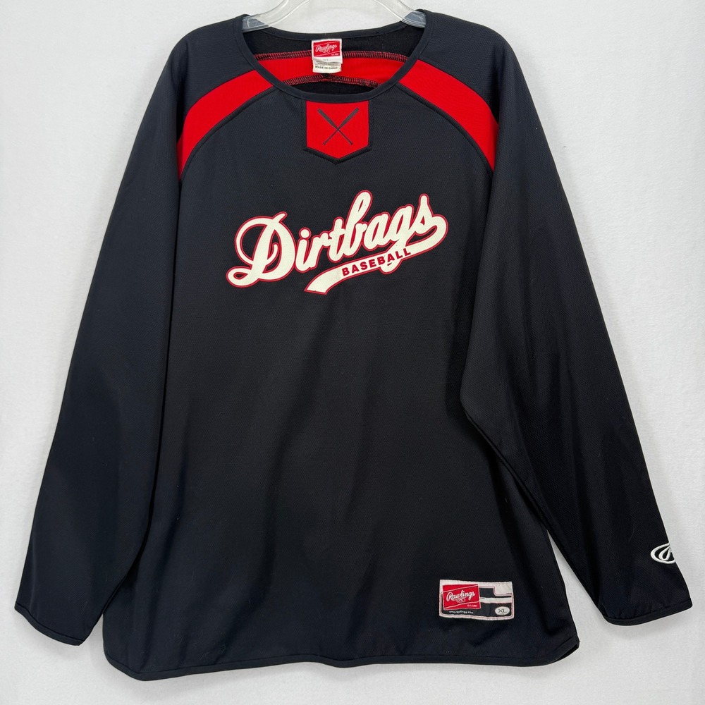 Rawlings Dirtbags‎ Baseball Shirt Mens XL Black Red Light Fleece Lined Training